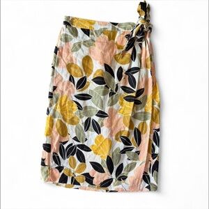 Rachel Zoe Women's size M Floral Print 100% Linen Wrap Skirt Midi summer Classic